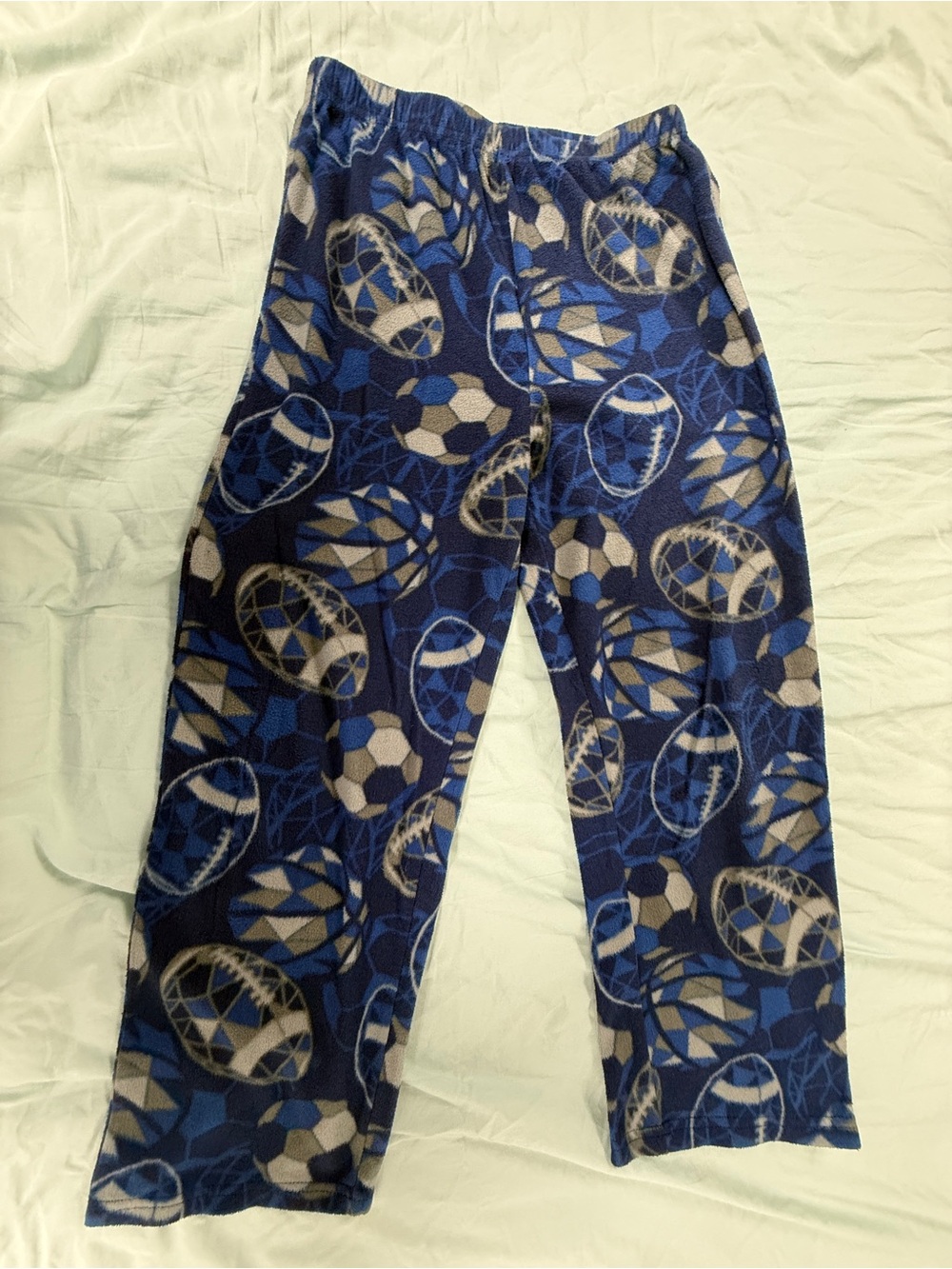 Cuddl Duds Boys Youth Size L (10/12) Blue Sports Balls Fleece Pajama Pants